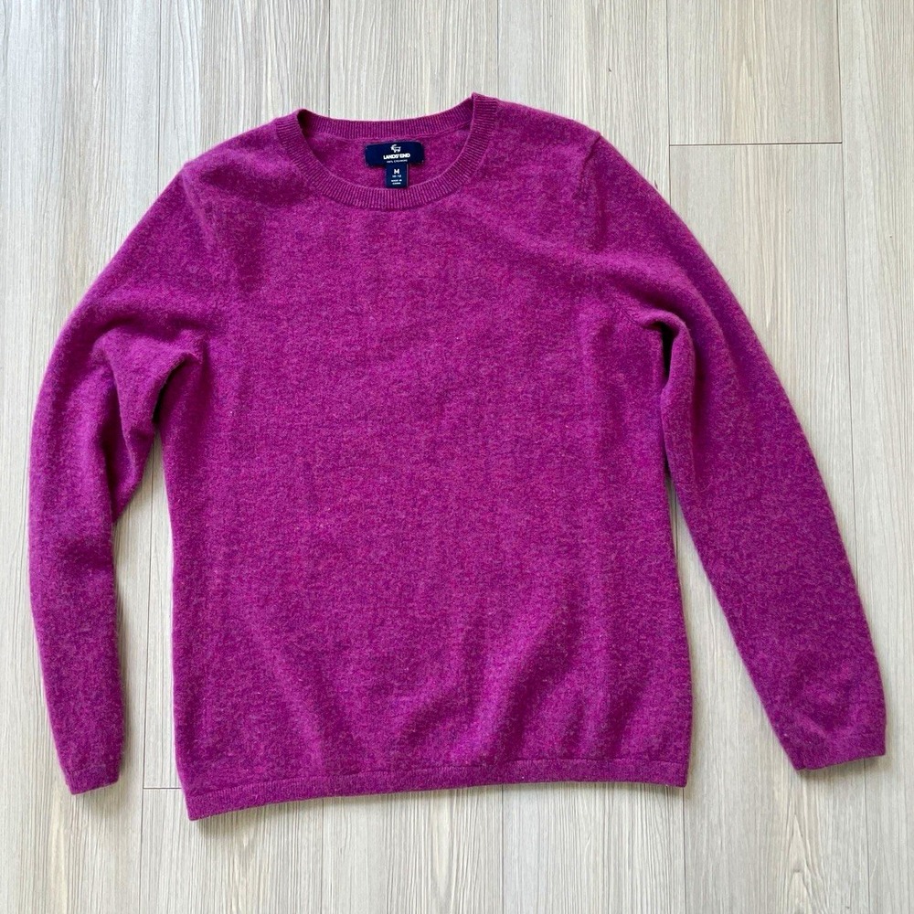 Lands' End Purple 100% Cashmere Knit Crewneck Ribbed Trim Sweater Women's Sz M